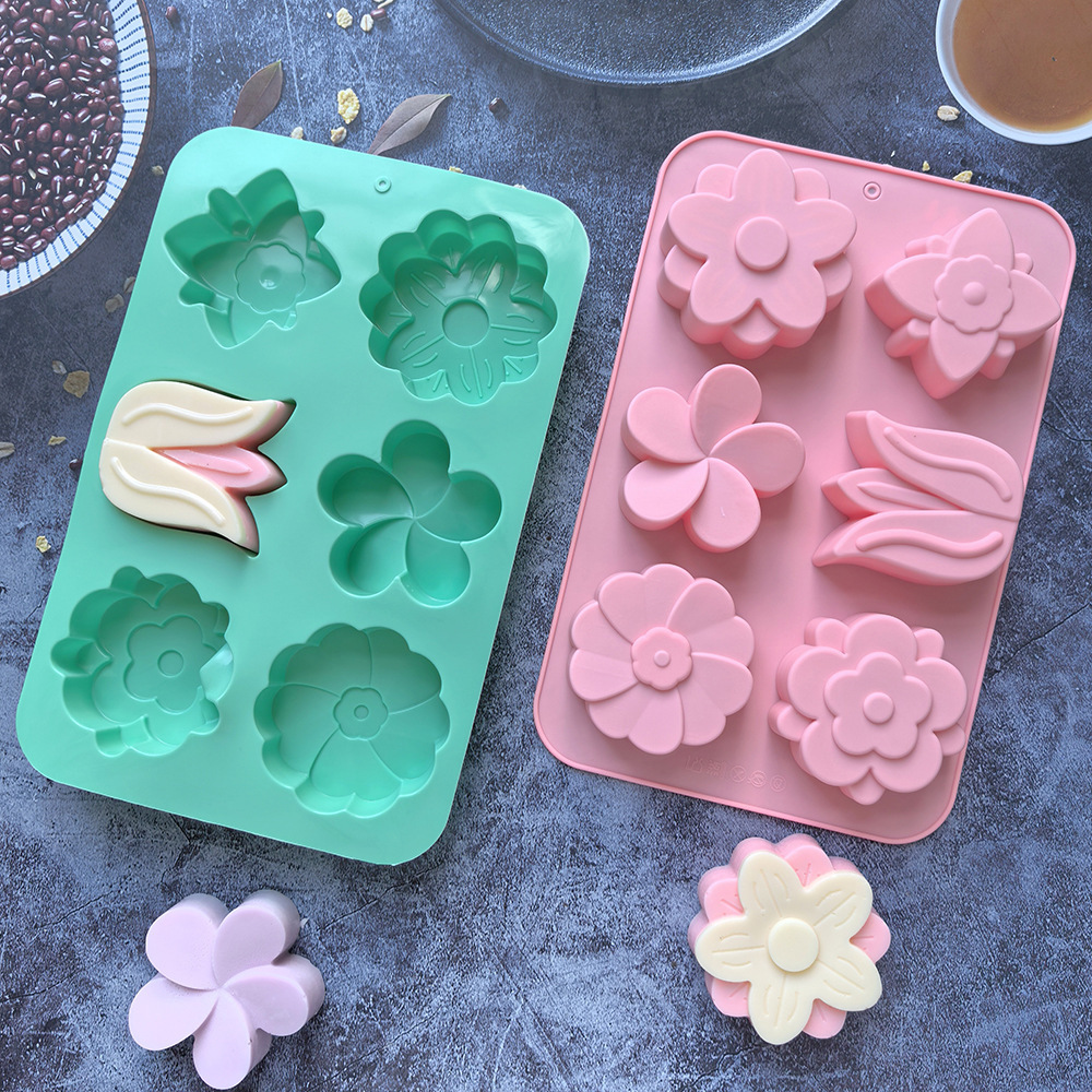 Melt Pour Soap Base - Çeşitli Çiçek Şekilli Silikon Kalıplar, Sabun